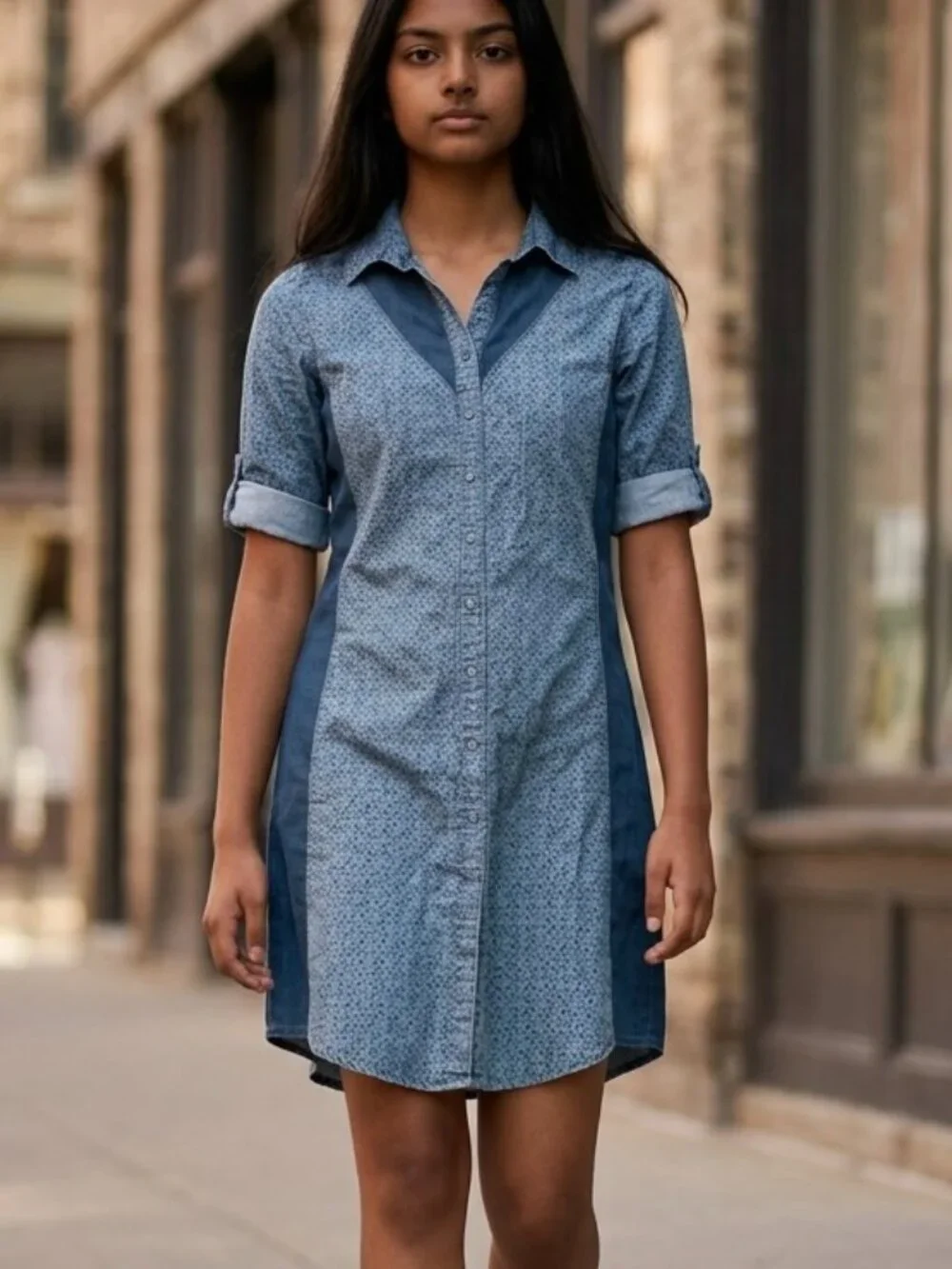 lapis denim dress Cotton Dresses for Women for sale this midi dress reimagines workwear NEW Lapis Denim Print Shirt